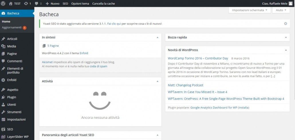 dashboard WordPress