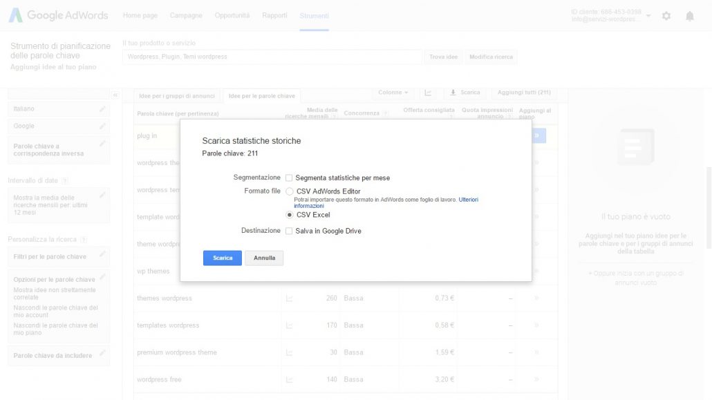 idee parole chiave preparazione download file xls