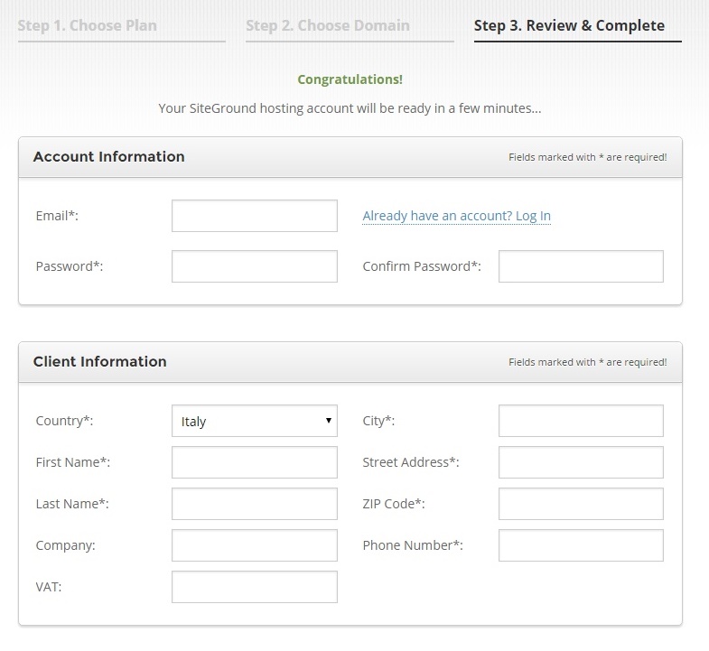 SiteGround step 3