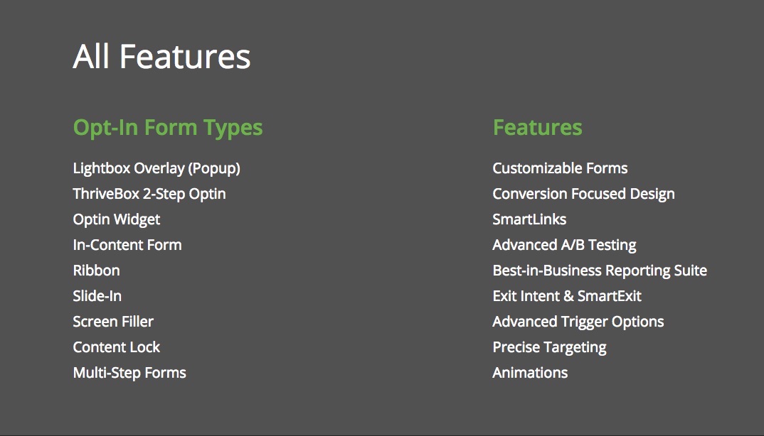Thrive Leads Features WP