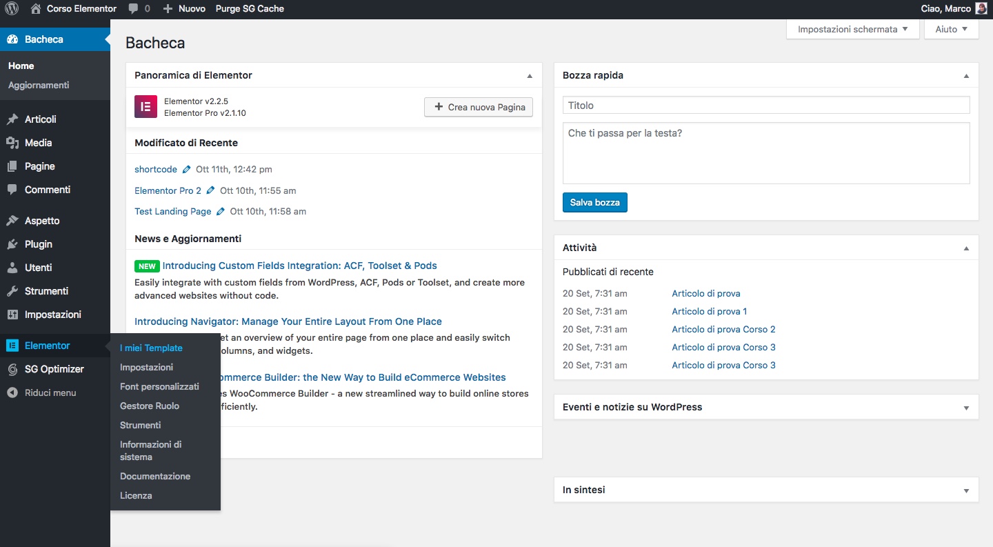 dashboard elementor