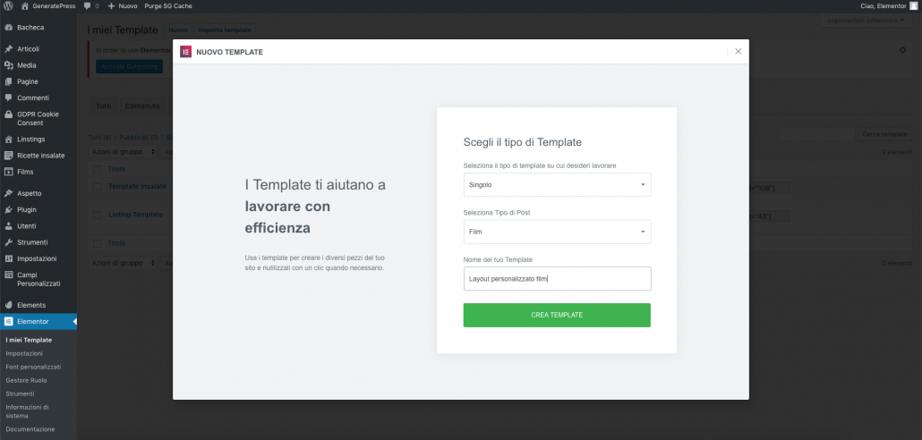Creare il Layout personalizzato CPT