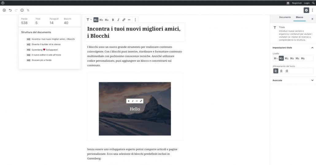 Gutenberg Blocchi new